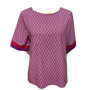 Chico’s Geometric ColorBlock Trim Knit Top Exposed Zipper Pink Purple 1/Medium 8